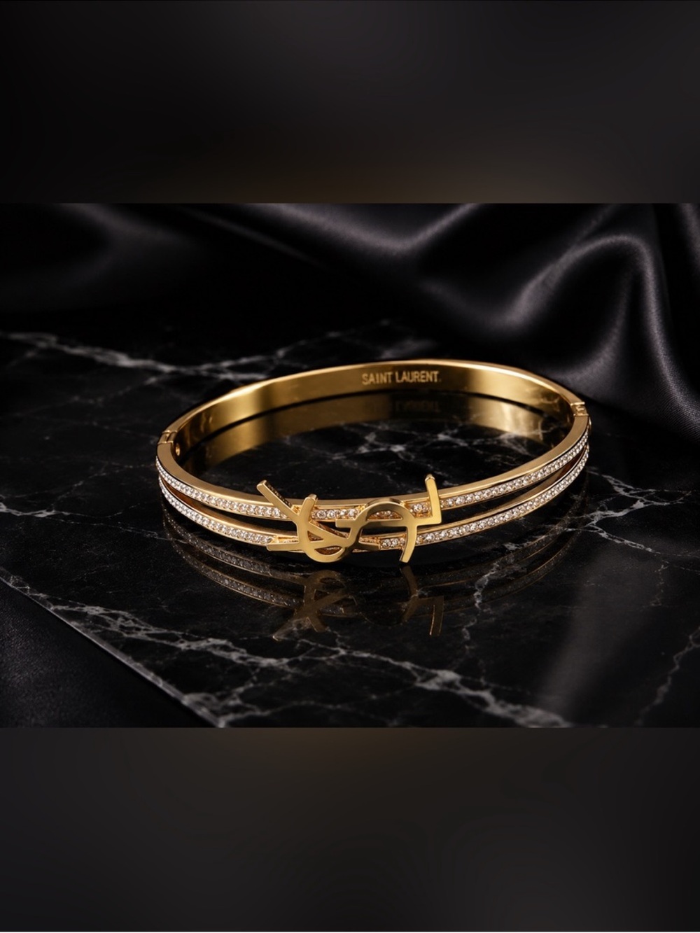 Gold Crystal-Trim Double Band YSL Bracelet